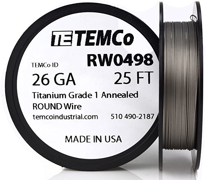 TEMCo Titanium Wire 26 Gauge 25 FT Surgical Grade 1 Resistance AWG ga