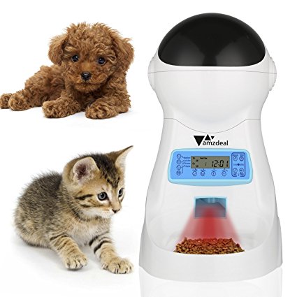 Amzdeal Pet Feeder Automatic, Smarter Pet Food Dispenser 4 Meals for Dogs Cats