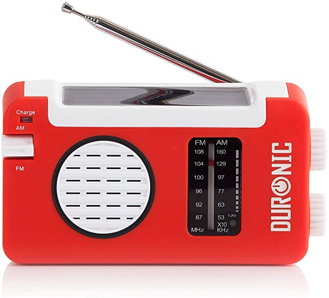 Duronic AM/FM Radio Hybrid | Charge 3 Ways: Solar Power, Wind Up, USB | Dynamo Crank Charging | Headphone Jack 3.5mm | Portable | for Emergency Use | Perfect for Camping, Hiking, Fishing, Outdoors
