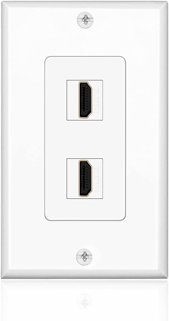 TNP HDMI Wall Plate (2 Port, White) HDMI Face Plate Socket Insert Jack Outlet Panel Mount Support 4K 60Hz HDR ARC Full HD 3D Ethernet High Speed Cable Extension Coupler f/Projector & Home Theater