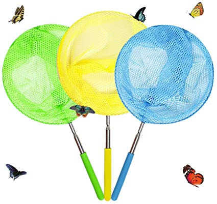 USATDD Kids Telescopic Butterfly Fishing Nets Great for Catching Insects Bugs Fish Caterpillar Ladybird Nets Outdoor Tools Colorful Extendable 34" Inch (3PCS)