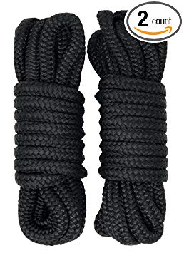 Rainier Supply Co Dock Lines - 2 Pack 15' or 25' Premium Double Braided Nylon Dock Line/Mooring Lines with 12" Eyelet - Boat Accessories - Black
