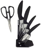 Checkered Chef Ceramic Kitchen Knife Set - 4 Knives Plus HolderBlock Bonus Stainless Steel Scissors