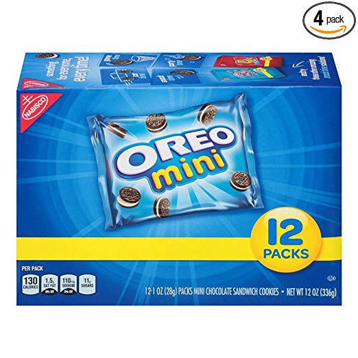 Oreo Mini Chocolate Sandwich Cookies, 12 Count Individual Snack Bags (Pack of 4)