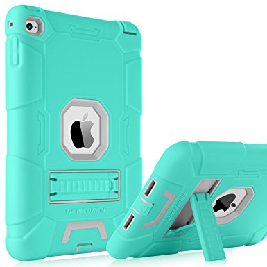 iPad Mini 4 Case,iPad Mini 4 Retina Case,BENTOBEN 3 IN 1 Hybrid [Soft&Hard] Heavy Duty Rugged Stand Cover Shockproof Anti-slip Anti-Scratch Full-body Protective Cases for iPad Mini 4,Mint Green/Gray