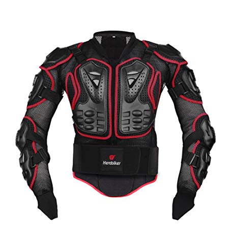 HEROBIKER Motorcycle Full Body Armor Jacket spine chest protection gear Motocross Motos Protector Motorcycle Jacket 2 Styles (L, Red)