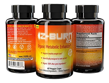 Z-Burn RISE - ORGANIC METABOLIC ENHANCER - 100% Organic, Non-Gmo, and Vegetarian Weight Loss Capsules - 60 Count - Guaranteed Results