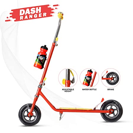 Dash Foldable 2 Wheel Heavy Duty Scooter for Boys | Kids, Skate Scooter for Kids with bottel Stand, 3 Level Adjustable Height and Suspension Rear Brake, Upto 10 -12 Years, Capacity 45kg (Black) (Red)