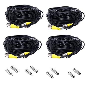 Henxlco 4 Pack 100 feet BNC Video Power Cable Security Camera Pre-made All-in-One Extension Wire Cord for CCTV DVR Surveillance System