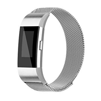 iGK Replacement Bands Compatible for Fitbit Charge 2, Stainless Steel Metal Bracelet with Unique Magnet Clasp