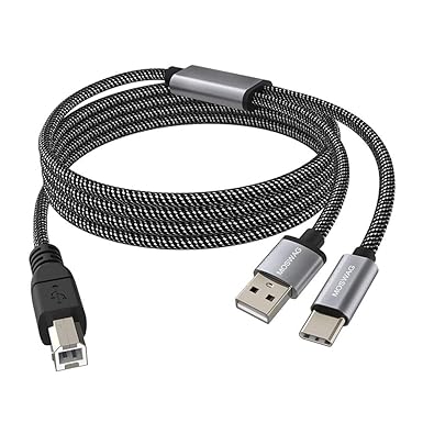 MOSWAG 2in1 USB C to USB B Printer Cable 5Feet/1.5M with USB Printer Cable USB A-Male to B-Male Cable Compatible with MacBook Pro,HP,Canon,Brother,Samsung Printers