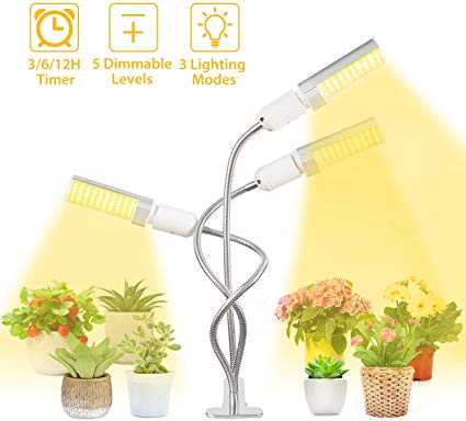 OxyLED Plant Grow Light, 75W Full Spectrum 150 LED Grow Lamp for Indoor Plants, 5 Dimmable Levels, Triple Head Clip-On Desk Plant Growing Light with Auto ON/Off Timer for Seedling Blooming Fruiting