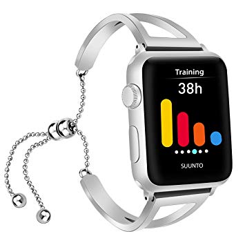 iGK Compatible with Apple Watch Band 38mm 40mm 42mm 44mm, Jewelry Bangle Cuff Adjustable Stainless Steel Replacement Band for iWatch Apple Watch Series 4/3/2/1 for Women Girl with Pendant & Tassel