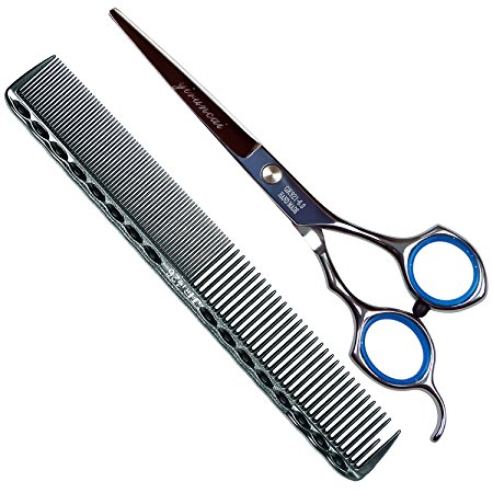 Professional Barber Razor Edge Hair Cutting Shaving Scissors/Texturing Shears-6 Inch-420 Stainless Steel,with Comb and Adjustable Finger Inserts