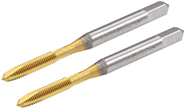 uxcell Spiral Point Plug Threading Tap M3 x 0.5 Thread, Ground Threads H2 3 Flutes, High Speed Steel HSS 6542, Titanium Coated, Round Shank with Square End, 2pcs