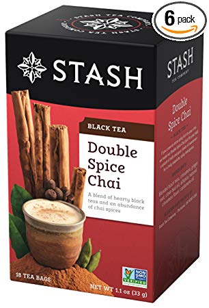 Stash Tea Double Spice Chai Black Tea, 18 Count Tea Bags in Foil (Pack of 6)