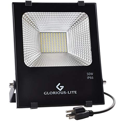Glorious-LITE LED Flood Light, 50W(250W Halogen Equiv), IP66 Waterproof Outdoor Work Lights, 6500K Daylight White, 4000lm, 110V, Outdoor Floodlight for Garage, Garden, Lawn and Yard