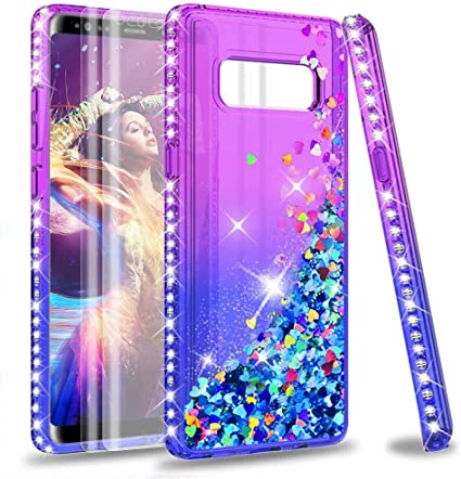 Galaxy Note 8 case with 3D PET Screen Protector [2 Pack] for Girls Women, LeYi Glitter Bling Sparkle Liquid Quicksand Flowing Clear Phone Case for Samsung Galaxy Note 8 (Purple/Blue)