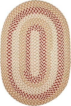 Super Area Rugs Homespun Braided Rug Indoor Outdoor Rug Textured Durable Patio Deck Carpet, Red & Beige, 3' X 5' Oval