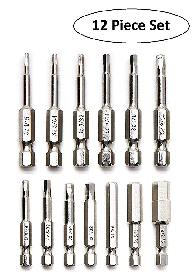 Baker and Bolt Allen Wrench Drill Bit Set (12pc COMPLETE METRIC SET) Hex Shank Magnetic Allen Bit Set - THE GIFD COLLECTION - Fortified S2 Steel - Long 2in Heads for Handheld and Electric Drills