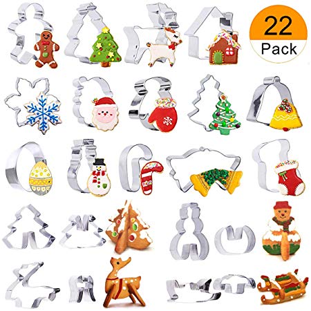 Christmas Cookie Cutters Set - 22-Piece Stainless Steel Holidays Shapes Cookie Cutters for Making Muffins, Biscuits, Sandwiches,Cookie,Christmas Party and Baking Gift