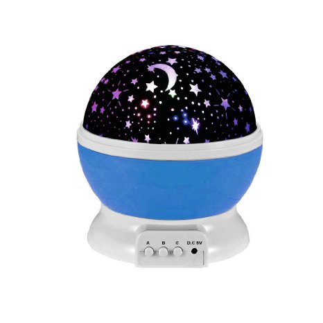 Night Lighting LampSunvito Romantic Rotating Star Moon Sky Projector for BabiesChildrenKidsBedroom4 Bright LED Beads3 Mode LightsPowered by DC5VAAA Battery and USB Cable