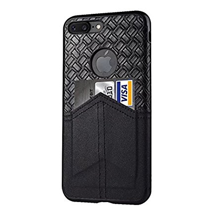 iphone 8 Plus case,iphone 7 Plus case,Woven leather with card bag for iphone 8 Plus/iphone 7 Plus (black)