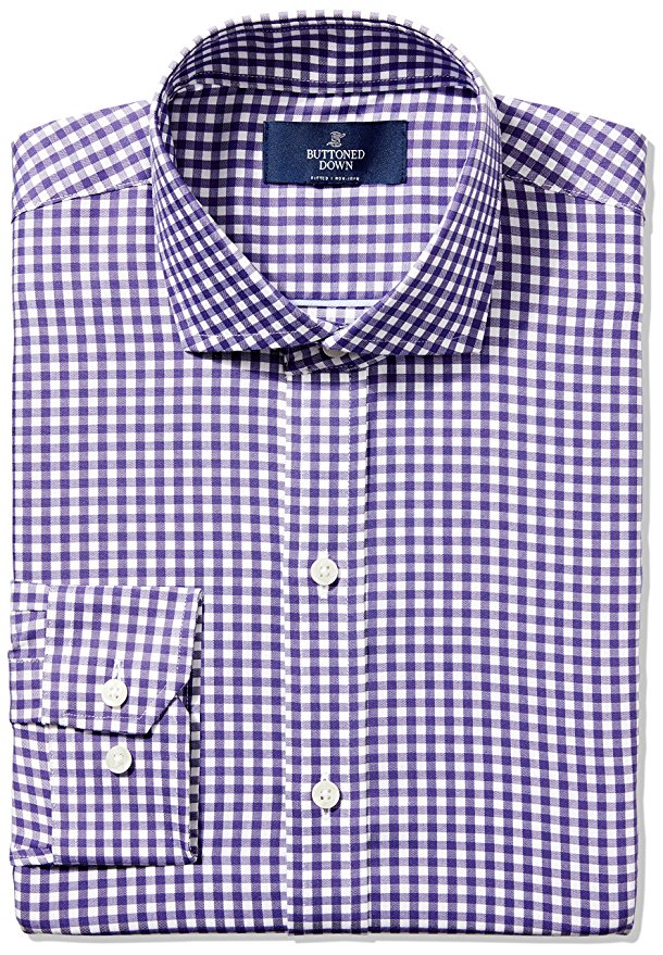 Buttoned Down Men's Fitted Cutaway-Collar Pattern Non-Iron Dress Shirt