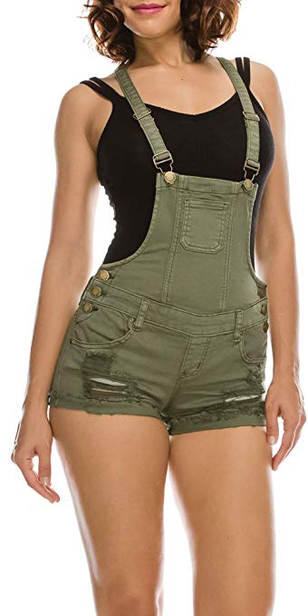 TwiinSisters Women's Destroyed Slim Curvy Pants Stretch Short Overalls Size S - 3X