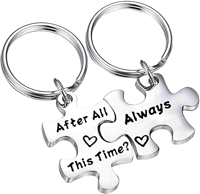 FEELMEM After All This Time Always Couples Puzzle Keychain Set Wedding Valentine's Gift Long Distance Keychain Friendship Gift