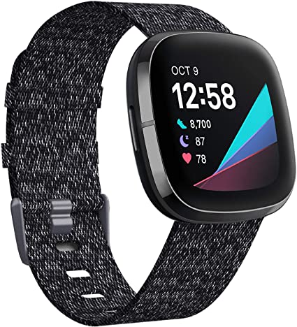 KIMILAR Woven Band Compatible with Fitbit Versa 3 / Fitbit Sense Bands, Small Large Soft Woven Fabric Breathable Accessories Strap Replacement Wristband Women Men for Versa 3 / Sense Smart Watch