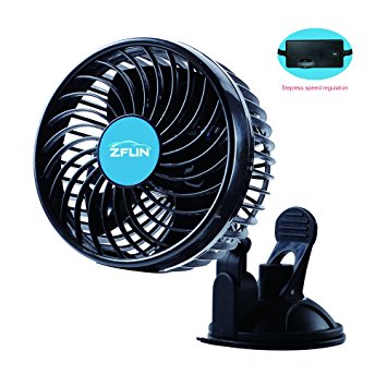 ZFLIN Car Fan Vehicle Fan Adjustment Suction Cup Car Auto Cooling Air Fan Powerful Quiet Stepless Speed Change Rotatable 12V Car Fans Summer Cooling Air Circulator (Stepless 6" 12V)