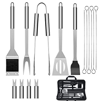 flintronic Utensilios Barbacoa, Accesorios Barbacoa, 15Piezas Kit Barbacoa Acero Inoxidable con Bolsa Oxford, Juego Completo de Utensilios para Barbacoa al Aire Libre Premium, Acampan Barbacoa