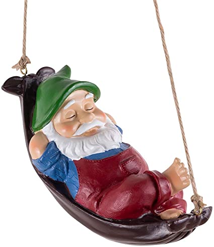 Funny Garden Gnomes Outdoor Hanging Statue, Multicolor Resin Hammock Gnome Decorations for Outdoors - 7.5 x 4 x 4 Inches