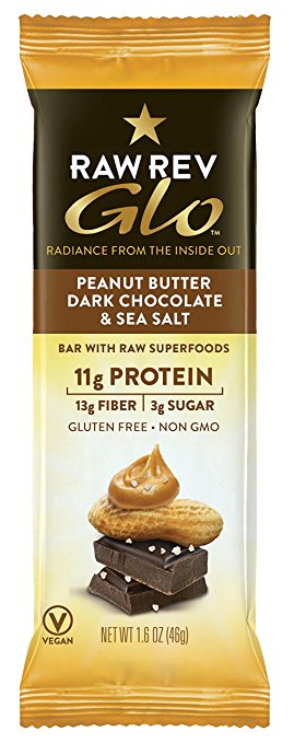 Raw Rev Glo Protein Bars, Peanut Butter/Dark Chocolate/Sea Salt, 1.6 Ounce, 12 Count