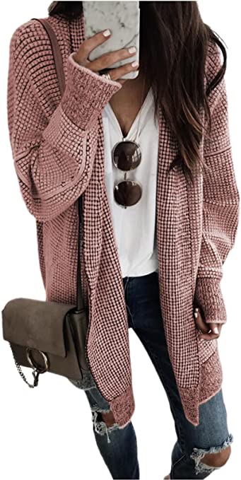 Sidefeel Plaid Long Sleeve Open Front Cardigan Oversized Chunky Knit Sweaters Coat