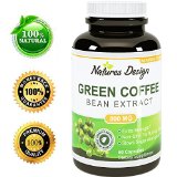 Pure Green Coffee Bean Extract - Highest Grade and Quality Antioxidant GCA Standardized to 50 Chlorogenic Acid for Men and Women Best Formula - Burns Both Fat and Sugar As Doctors Recommend - Guaranteed By Natures Design