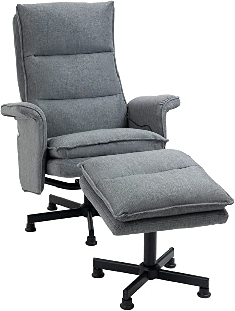 HOMCOM Sillón de Masaje Relax Eléctrico con Reposapiés Sillón Masaje Tapizado en Lino con Mando a Distancia y 8 Zonas de Masaje Carga 120 kg 78x81x99 cm Gris