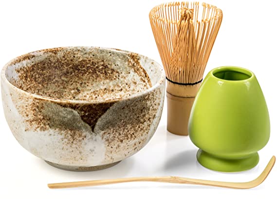 Tealyra - Matcha - Start Up Kit - 4 Items - Matcha Green Tea Gift Set - Japanese Made Beige Bowl - Bamboo Whisk and Scoop - Whisk Holder - Gift Box