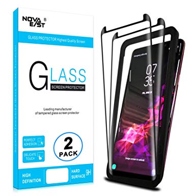 Novaeast Screen Protector for Samsung Galaxy S9, 3D Curved Tempered Glass with Easy Installation Frame, 5.8 inch, Case Friendly, Lifetime Replacement, 2 Pack