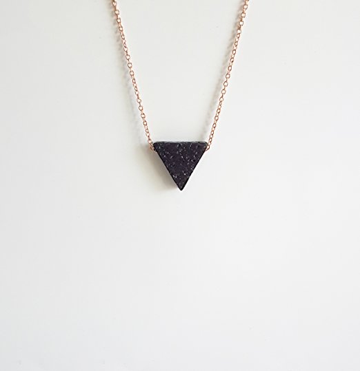 Triangle Lava Bead Essential Oil Diffuser Necklace,Rose Gold Lava Stone Necklaces Essential Pendant Aromatherapy Jewelry