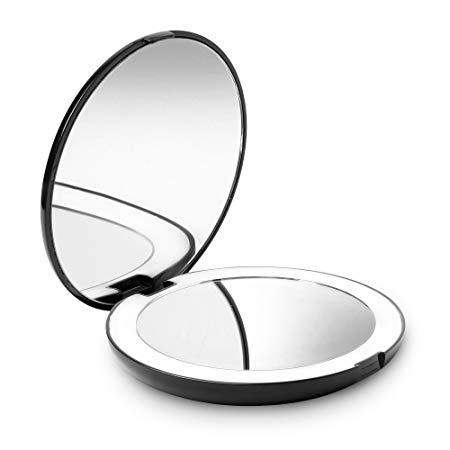 Fancii LED Lighted Travel Makeup Mirror, 1X/10X Magnification - Daylight Led, Compact, Portable, Large 127mm Wide Illuminated Mirror, Black (Lumi)