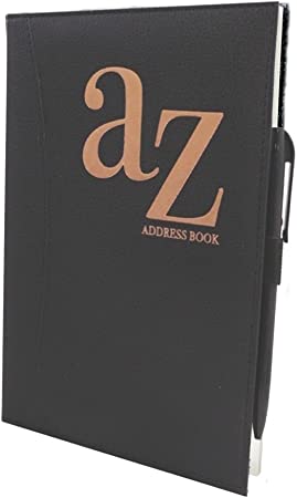 A to Z Telephone A5 Address Book A-Z Index Hard Back Cover with Pen Notebook for Contact with Name Addresses Phone Number Email Alphabetical Index Organizer Diary Home Office Use Best Gift (Black)