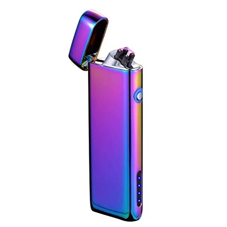 USB Rechargeable Electric Lighter with Battery Indicator - Dual Arc X Plasma Windproof Flameless Lighter for Cigar,Cigarette(Multi Colored)