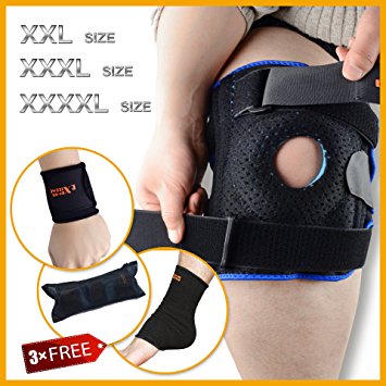 Knee Brace Support and Compression Sleeve by Motion Infiniti with Double Hinged Locking Mechanism for ACL, Meniscus Tear, Arthritis, and Athletes.The True Plus Size 2XL,3XL,4XL..
