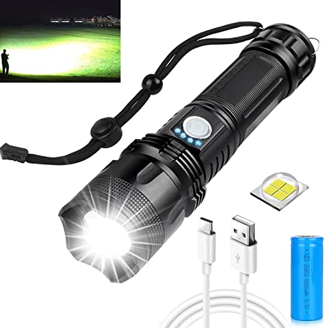 Rechargeable LED Flashlights High Lumens, Super Bright 10000 Lumens, Powerful Tactical Flashlights with 5 Lighting Modes, 26650 Batteries, Zoomable, Waterproof IPX5 for Camping, Emergencies