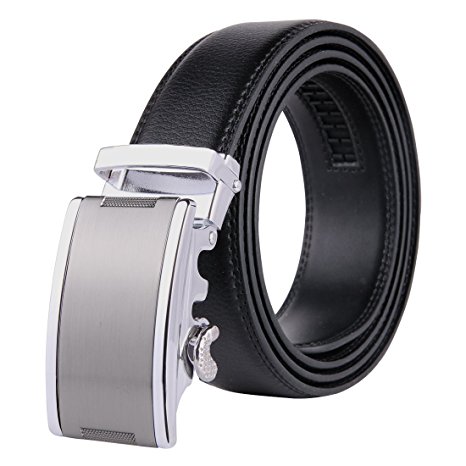 JINIU Men's Leather Belt Automatic Buckle 35mm Ratchet Dress Black Belts Boxed