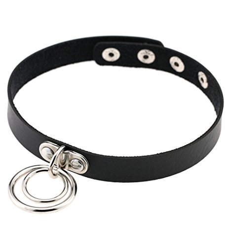 GIANCOMICS Vintage PU Leather Choker Necklace Goth O-Ring Choker Collar Hoop Chain R
