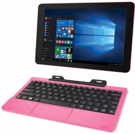 RCA Cambio 10.1" 2-in-1 Tablet 32GB Intel Quad Core Windows 10 Pink Touchscreen Laptop Computer with Bluetooth and WIFI