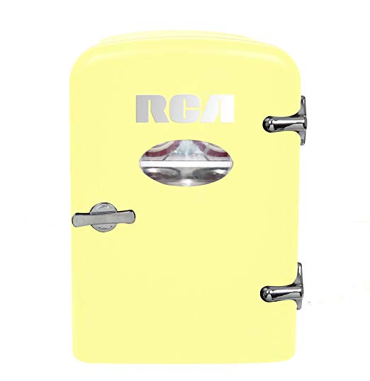 RCA Mini Compact Beverage Refrigerator, Yellow, Great for keeping office lunch and a couple drinks cool!